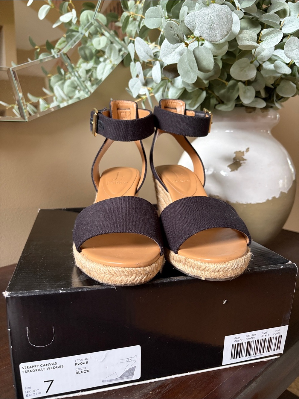 J. Crew Factory Black Canvas Espadrille Wedge Sandals